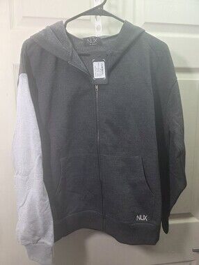 NUX Dark Charcoal Zip Hoodie with Light Gray Sleeve